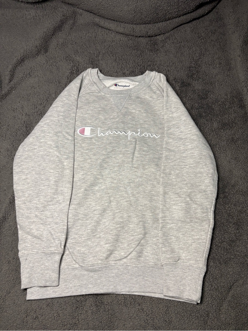 Champion Light Gray Crewneck Sweatshirt with Script Logo